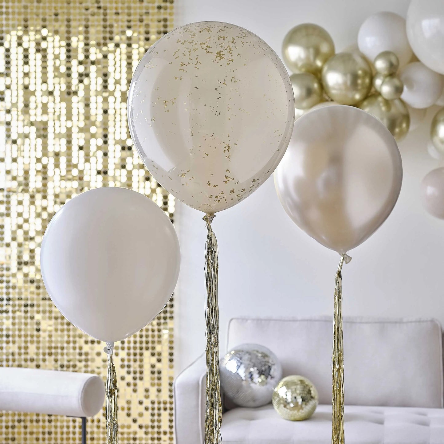 Neutral and Gold Balloons with Gold Tassel Tails GingerRay