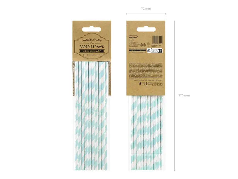 Paper Straws, light blue, 19.5cm Partydeco