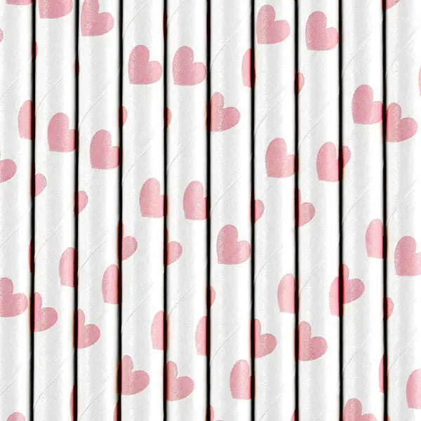 Paper Straws, light pink hearts 19.5cm Partydeco