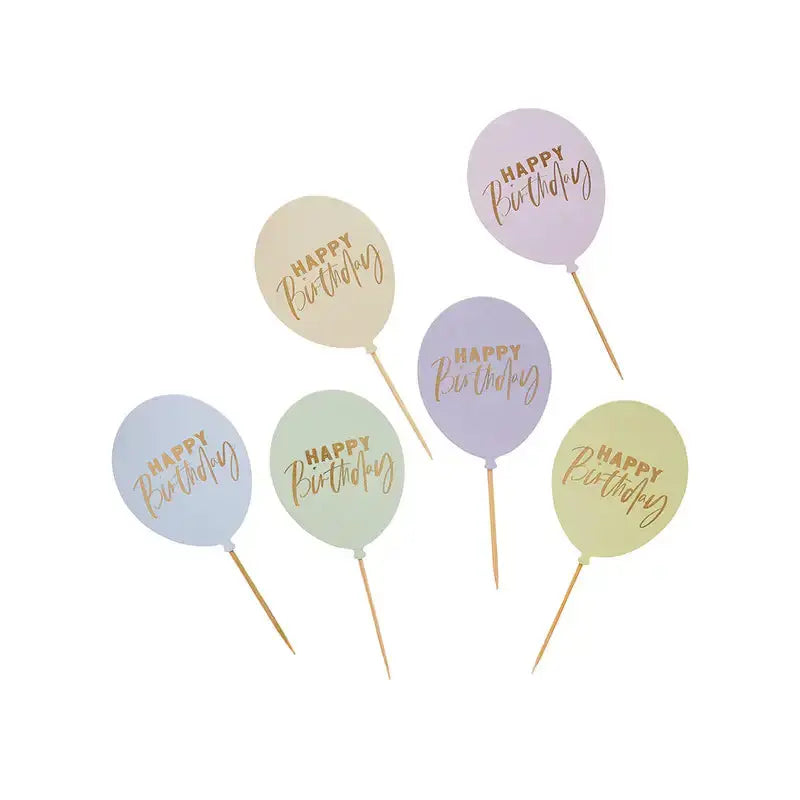- Pastel 'Happy Birthday' Balloon Food Picks 12 Pack Hootyballoo by Club Green