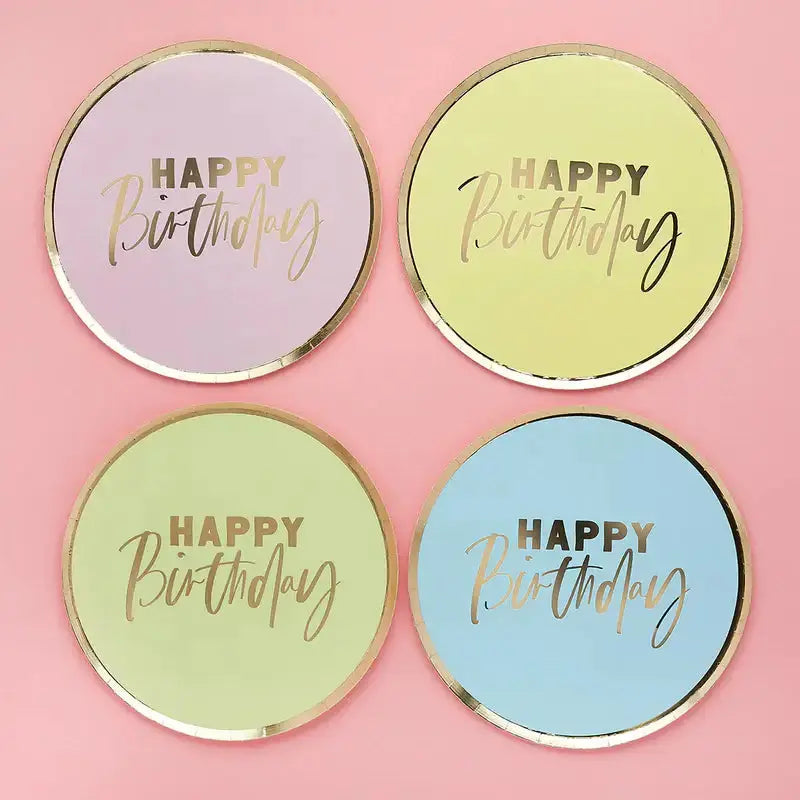 Pastel 'Happy Birthday' Paper Plates 8 Pack Hootyballoo by Club Green