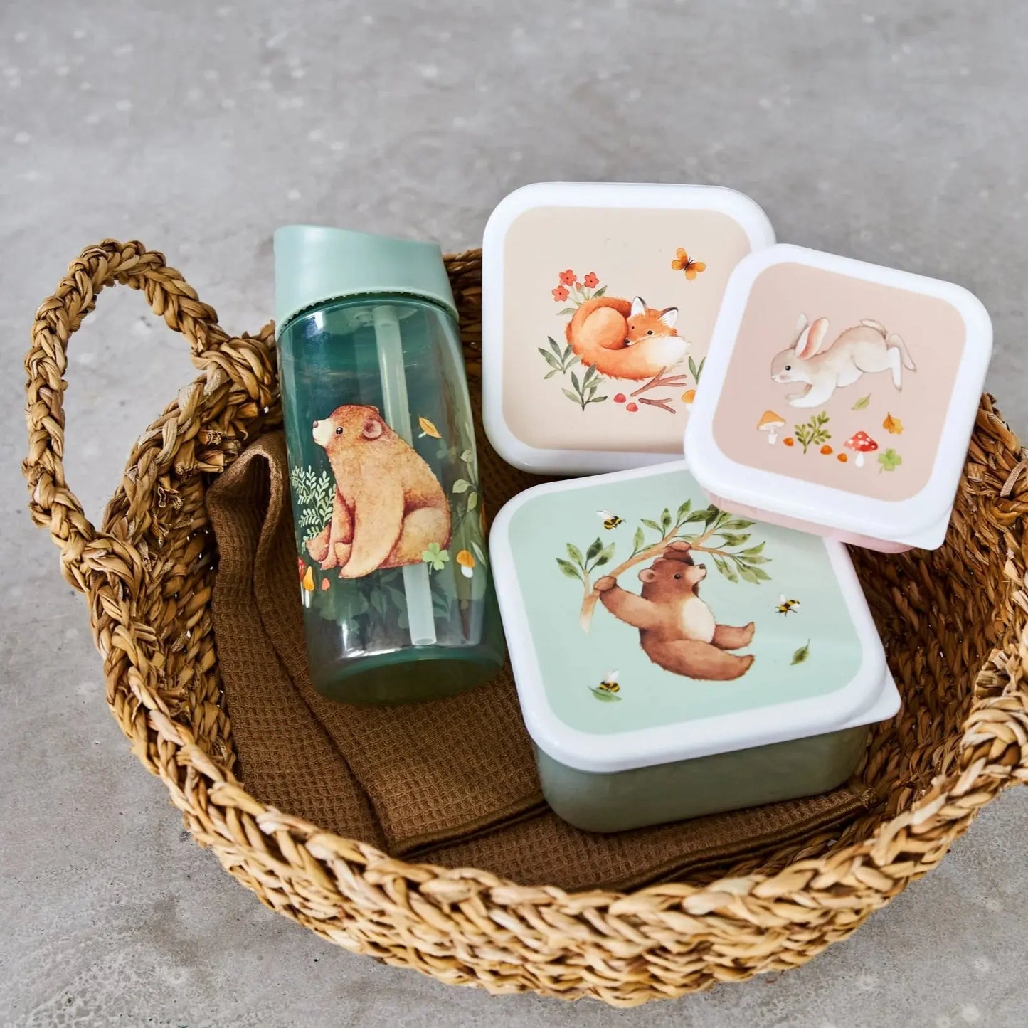 Petit Monkey drinking bottle Bear and Friends green sage Petit Monkey