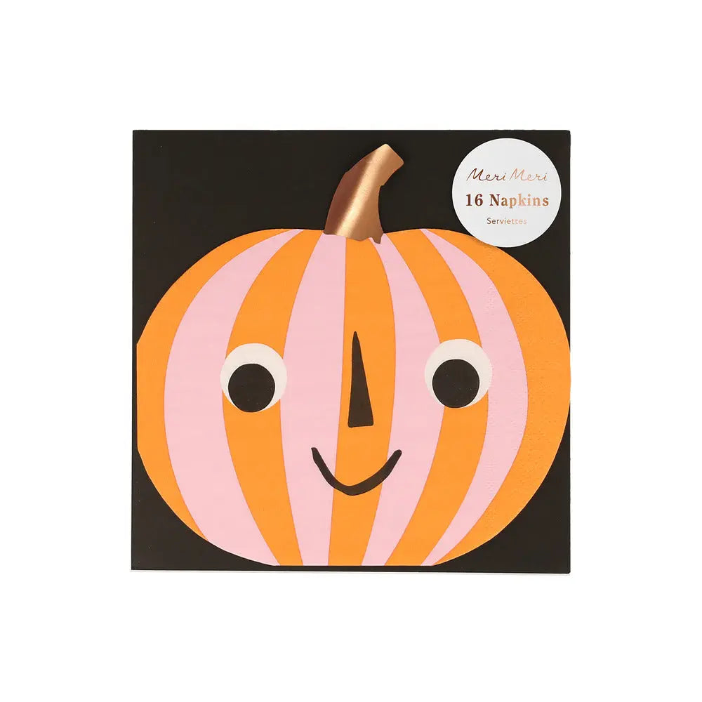 Pink & orange stripy pumpkin napkins Meri Meri