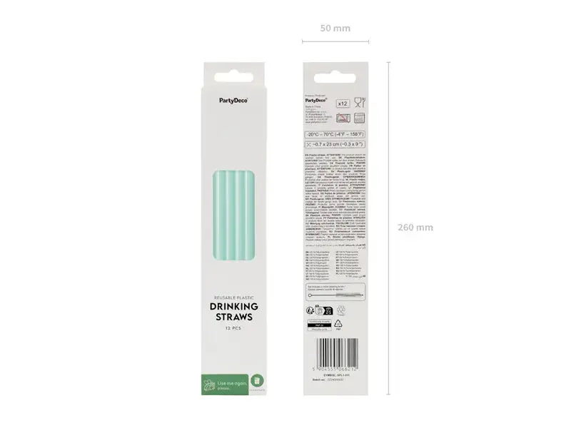 Plastic straws, 23 cm, sage Partydeco