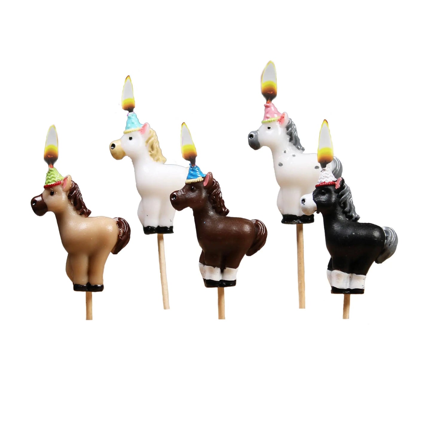 Ponies in Party HatsCake Candles Smiling Faces
