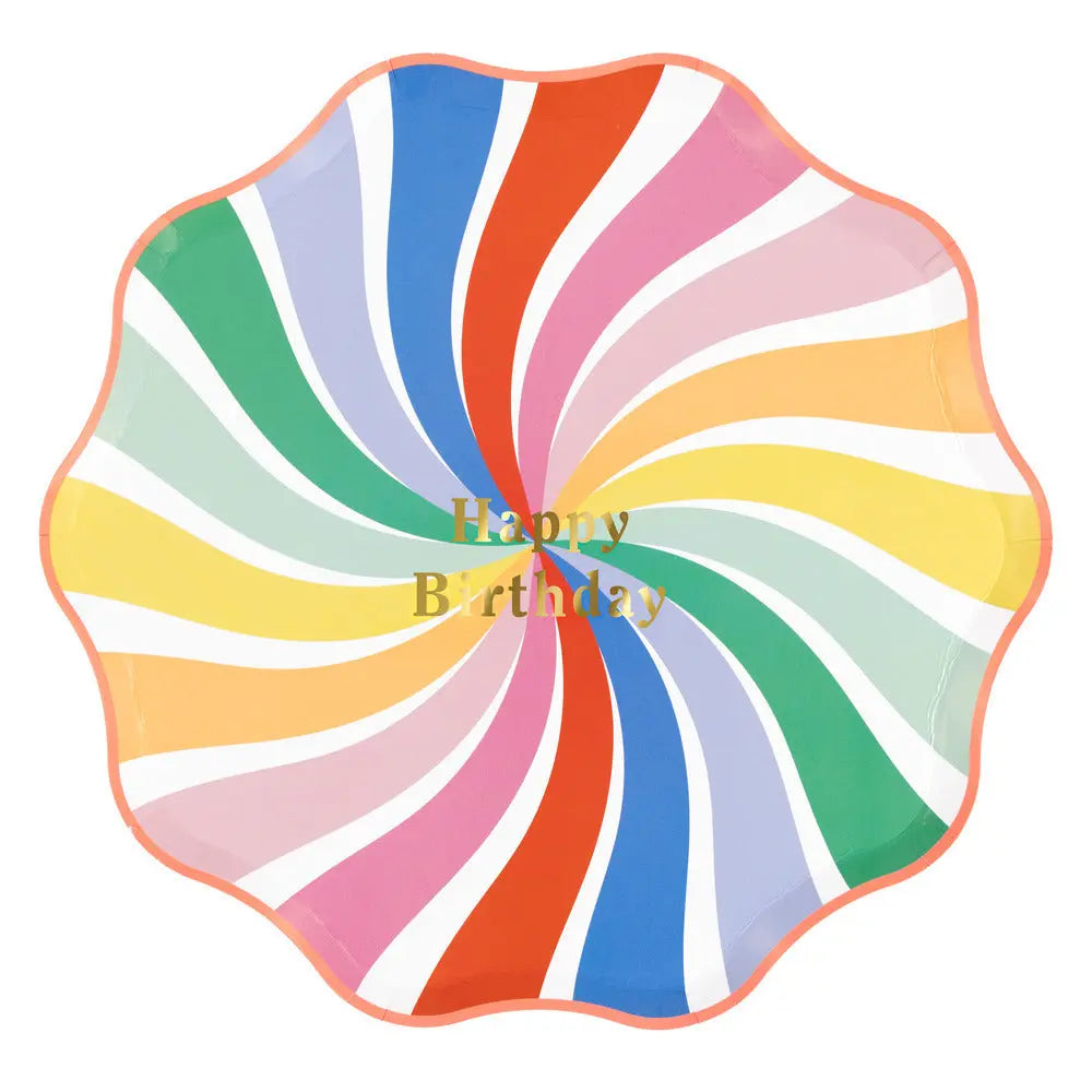 Rainbow swirl happy birthday dinner plates Meri Meri