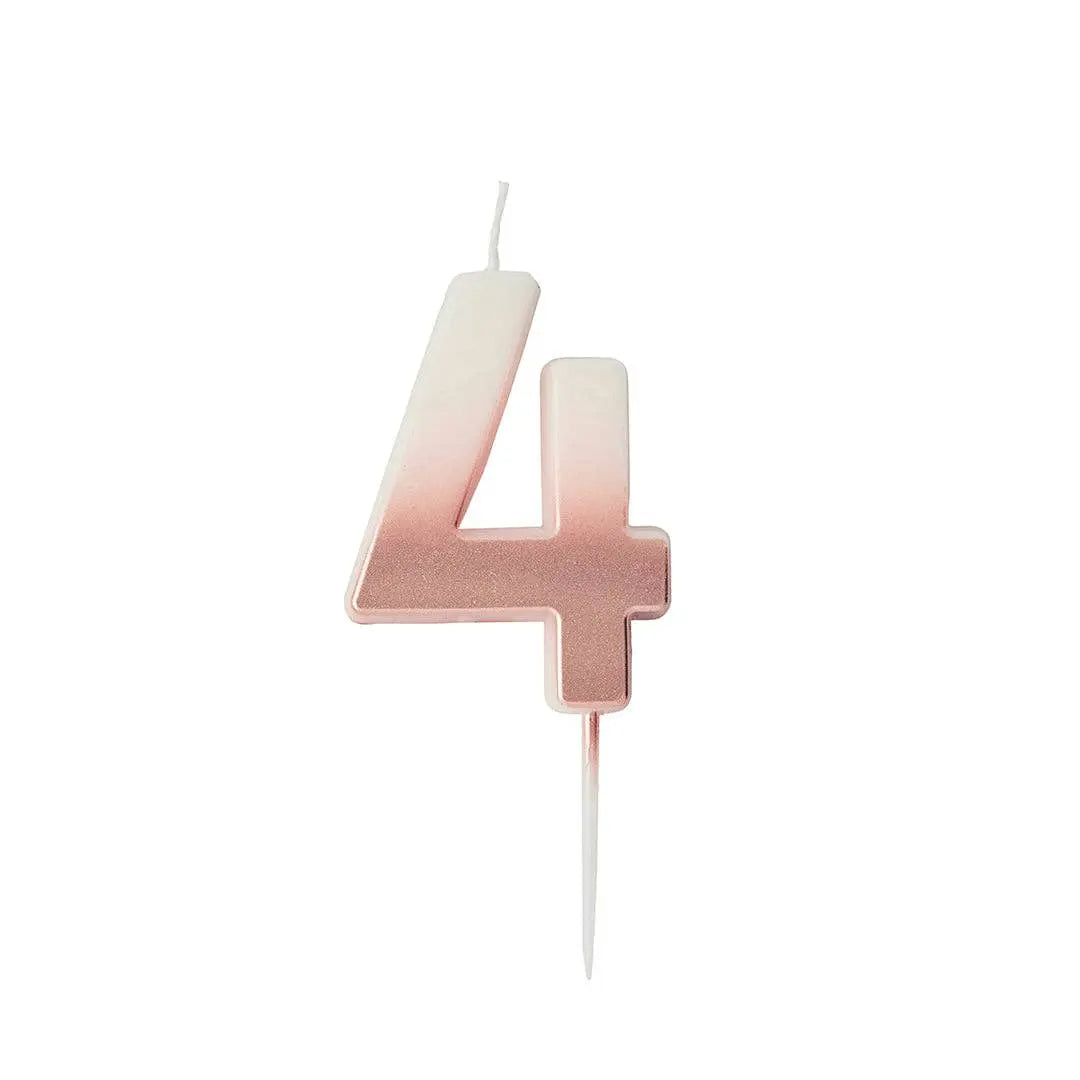 Rose Gold Ombre Number 4 Wax Candle Hootyballoo by Club Green