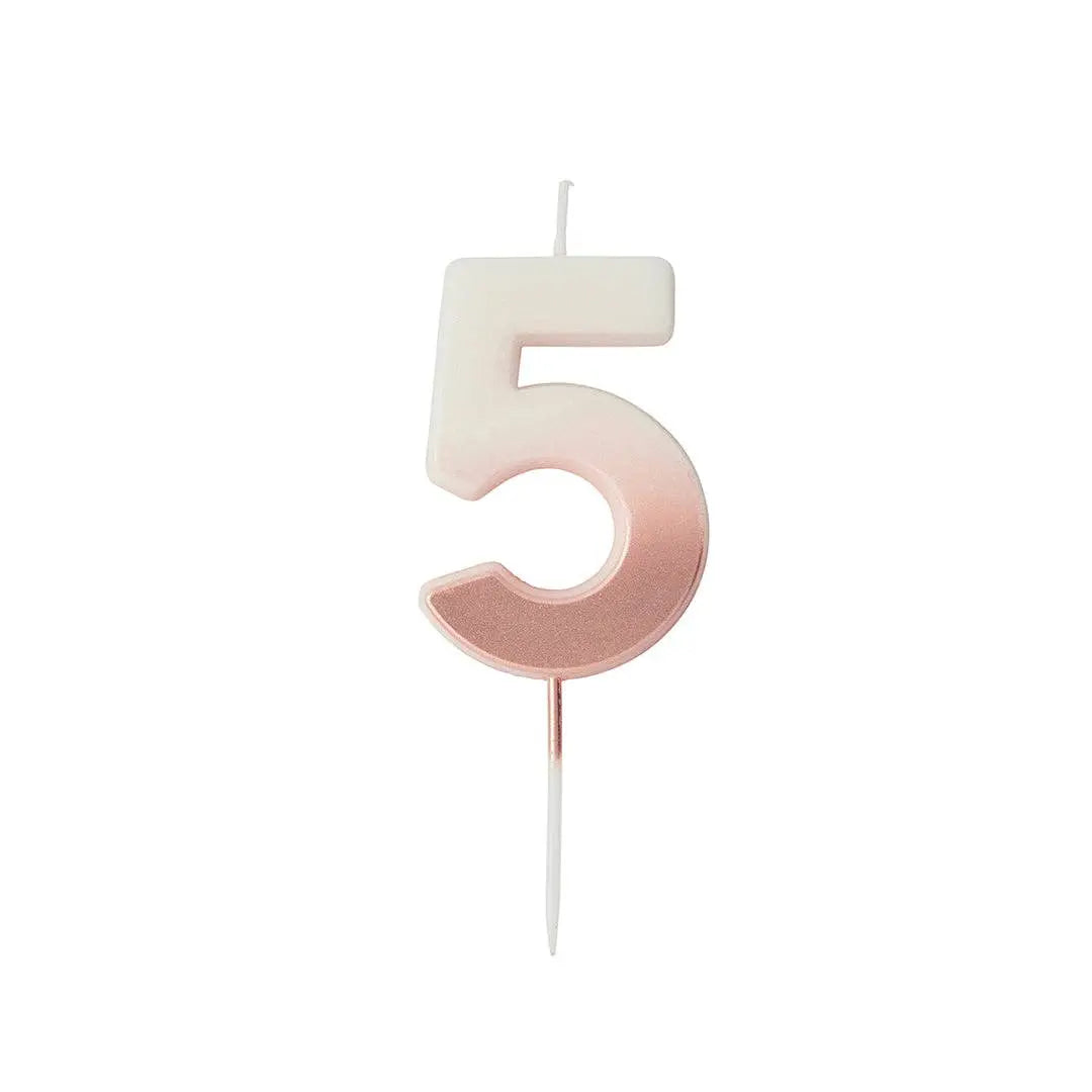 Rose Gold Ombre Number 5 Wax Candle Hootyballoo by Club Green
