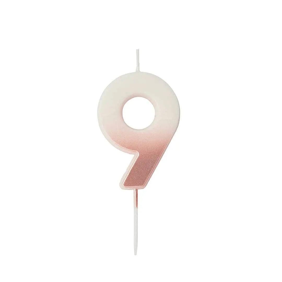 Rose Gold Ombre Number 9 Wax Candle Hootyballoo by Club Green