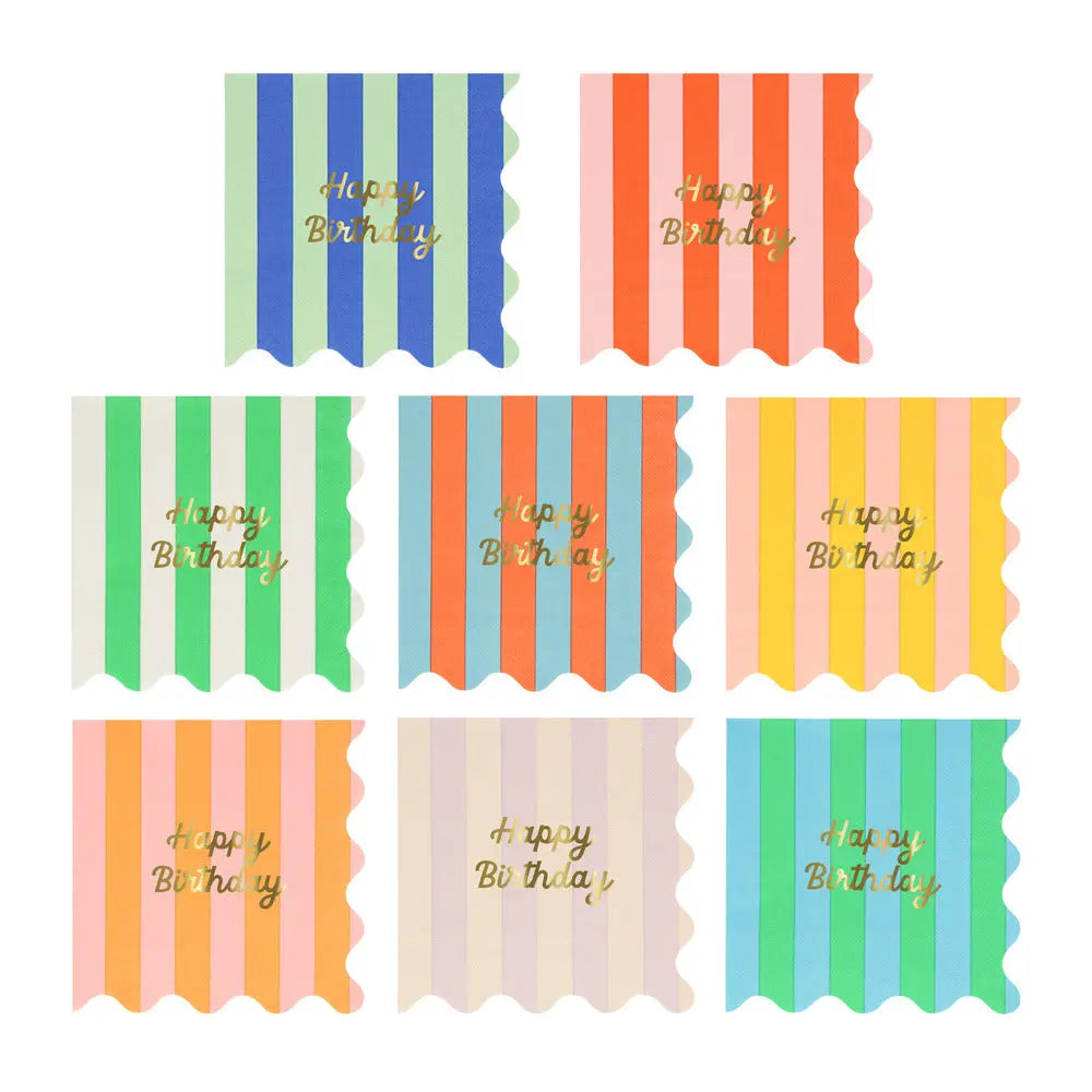 Stripe Happy Birthday Small Napkins (x 16) Meri Meri