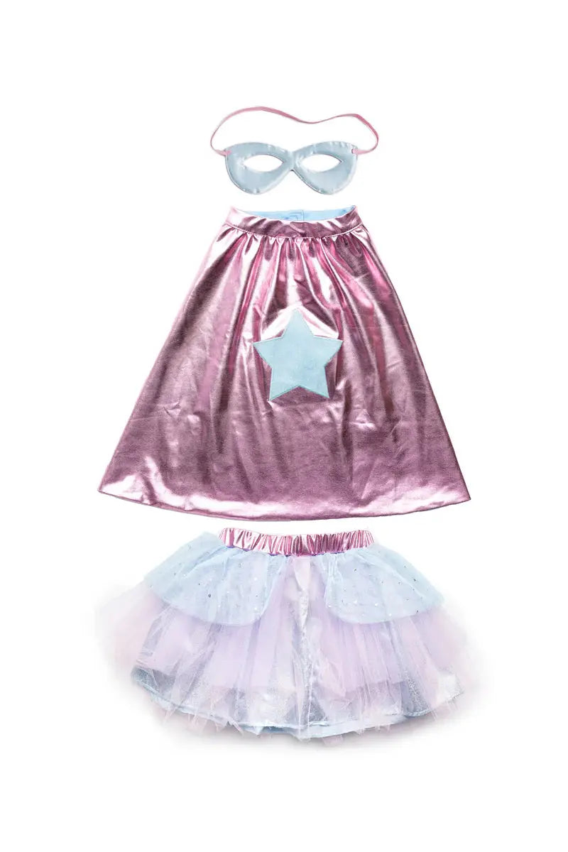 Super-duper Tutu, Cape & Mask, Metallic Pink & Light Blue 4-6 years Great Pretenders