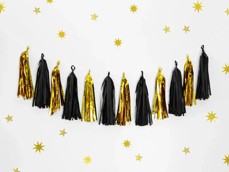 Tassel garland, mix mirror gold and black Partydeco
