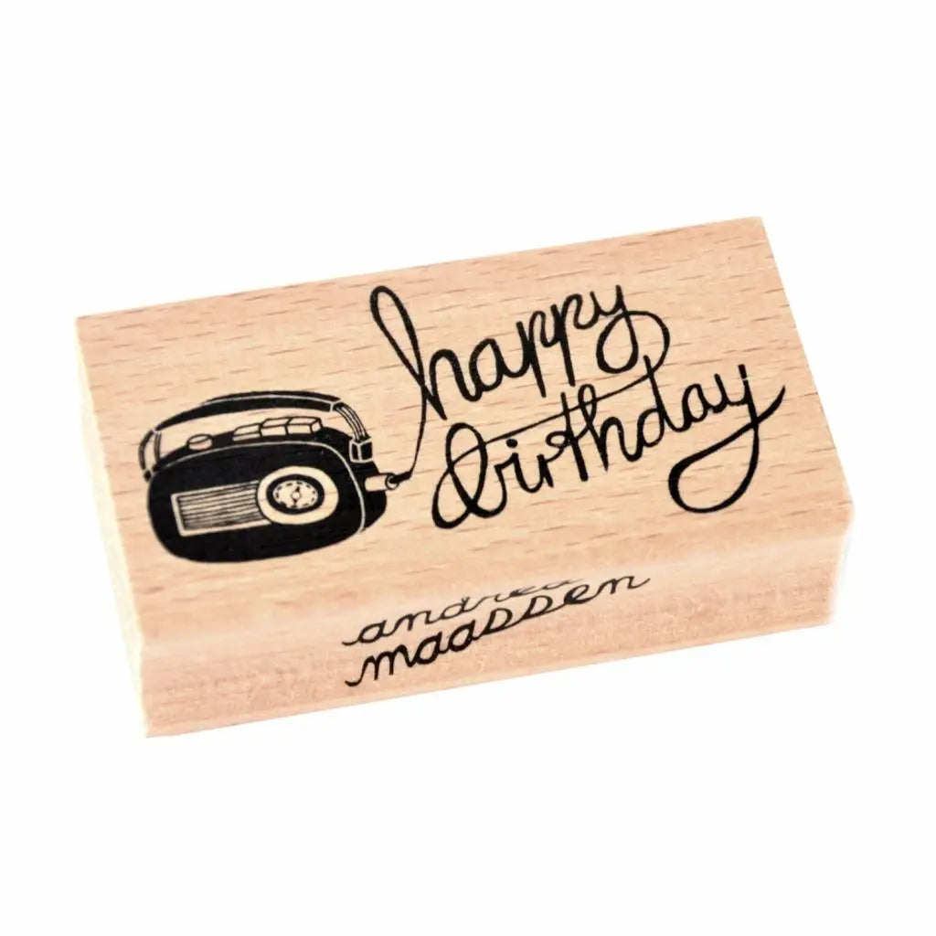 Wood radio Happy Birthday Stamp La Luna Bella