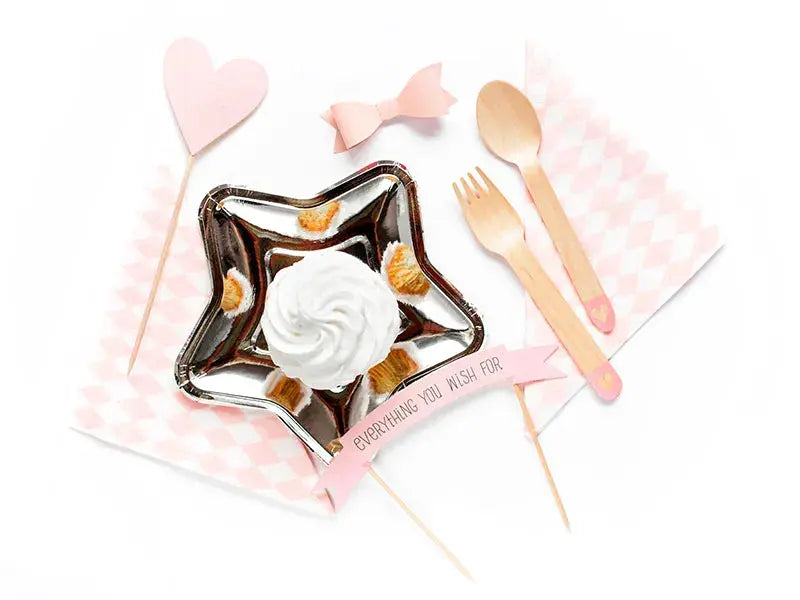 Wooden Cutlery Hearts, blush pink 16cm Partydeco