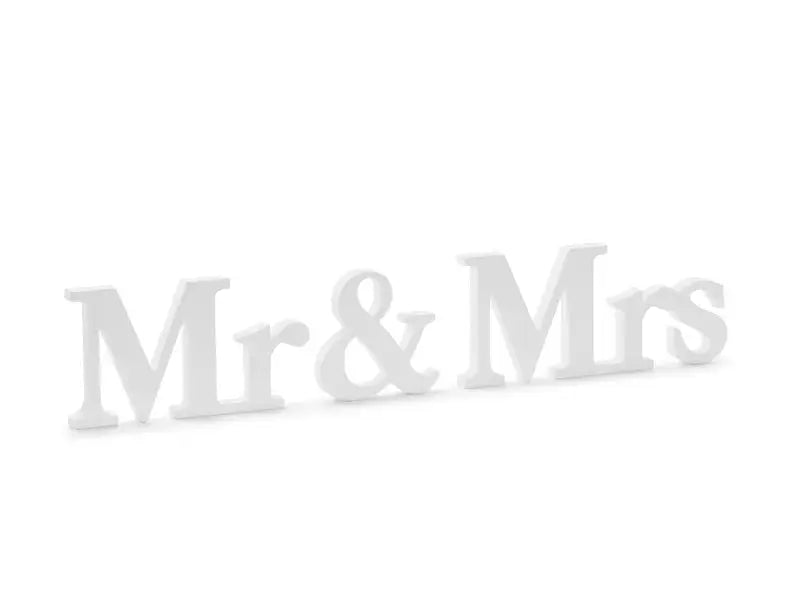 Wooden inscription Mr & Mrs, white, 50x10cm Partydeco