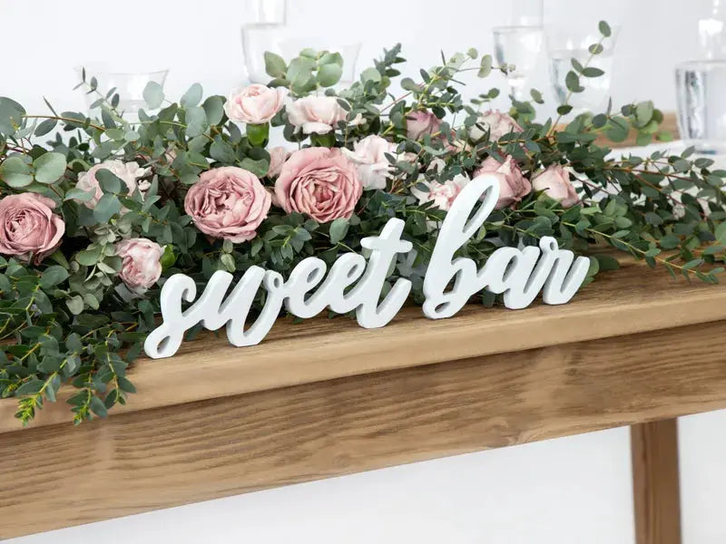 Wooden inscription Sweet bar, white, 37x10cm Partydeco