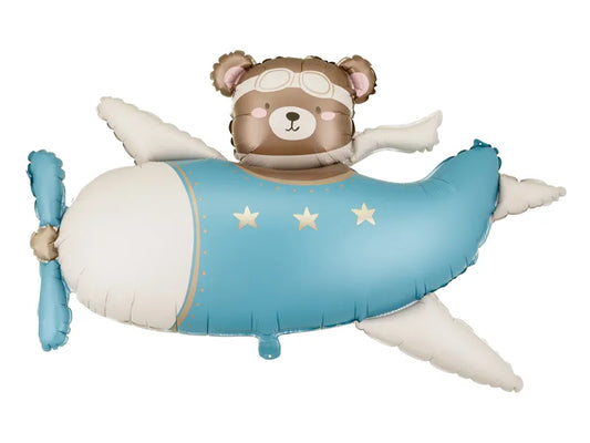 Foil balloon Bear in Airplane light blue