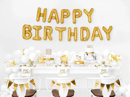 Foil Balloon Happy Birthday, 340x35cm, gold