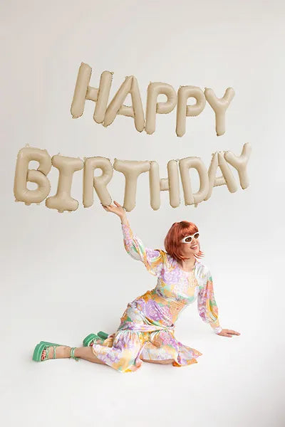 Foil Balloon Happy Birthday, 340x35cm, beige