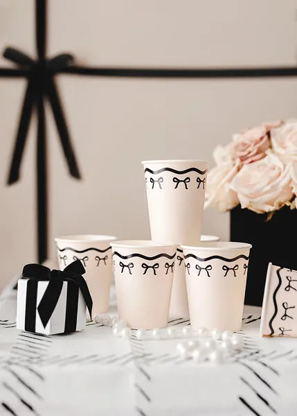 Paper cups with bows, creamy black, 220 ml