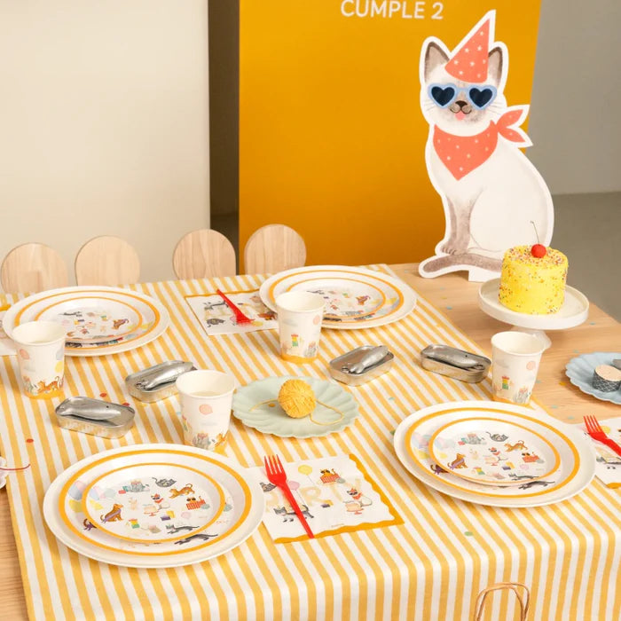Flat Cardboard Dessert Plate Ø 17 cm Kittens
