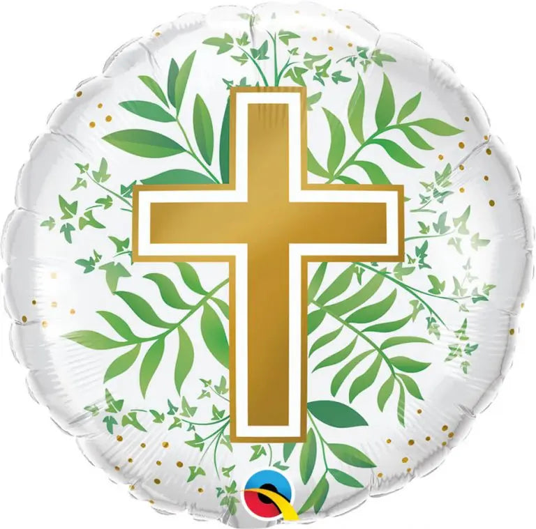 18″ / 46cm Golden Cross & Greenery Qualatex #10256 thepartyville