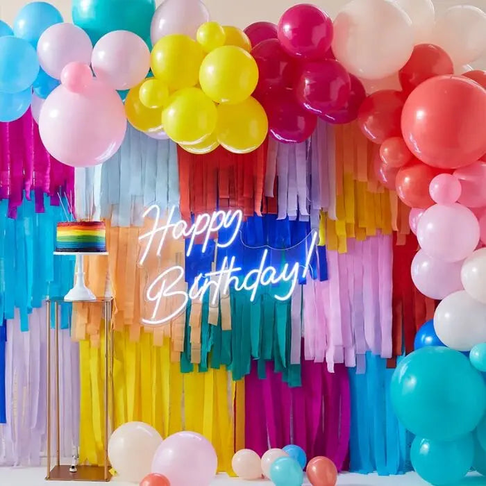 Balloon and Streamer Brights Rainbow Party Backdrop Ginger Ray