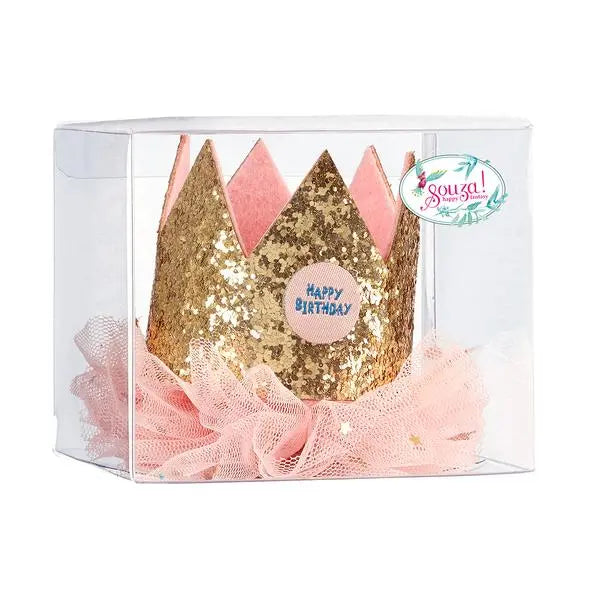Birthday crown gold-ruffle on elastic hair band - giftbox souza