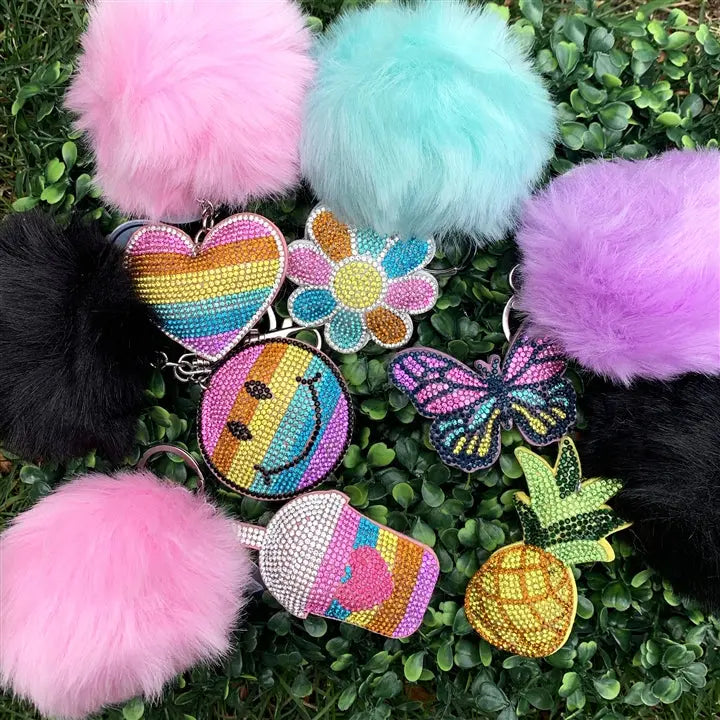 Blingy CZ Pom Pom Keychains Top Trenz