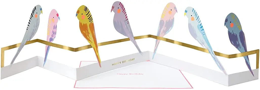 Budgie Birds Concertina Happy Birthday Greeting Card Meri Meri