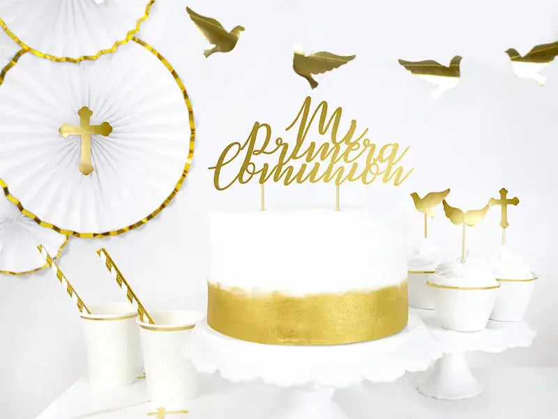 Cake toppers First Communion, gold Partydeco