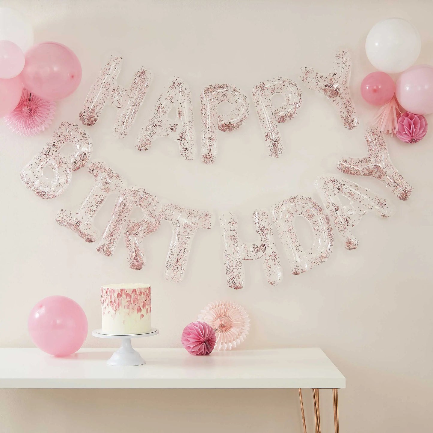 Clear Foil & Confetti Happy Birthday Balloons Banner Ginger Ray
