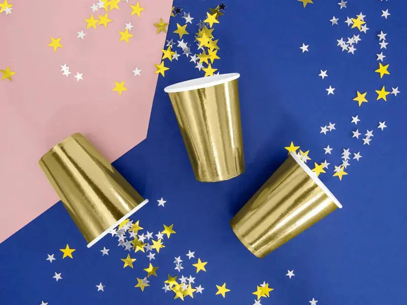Cups, gold, 220ml Partydeco