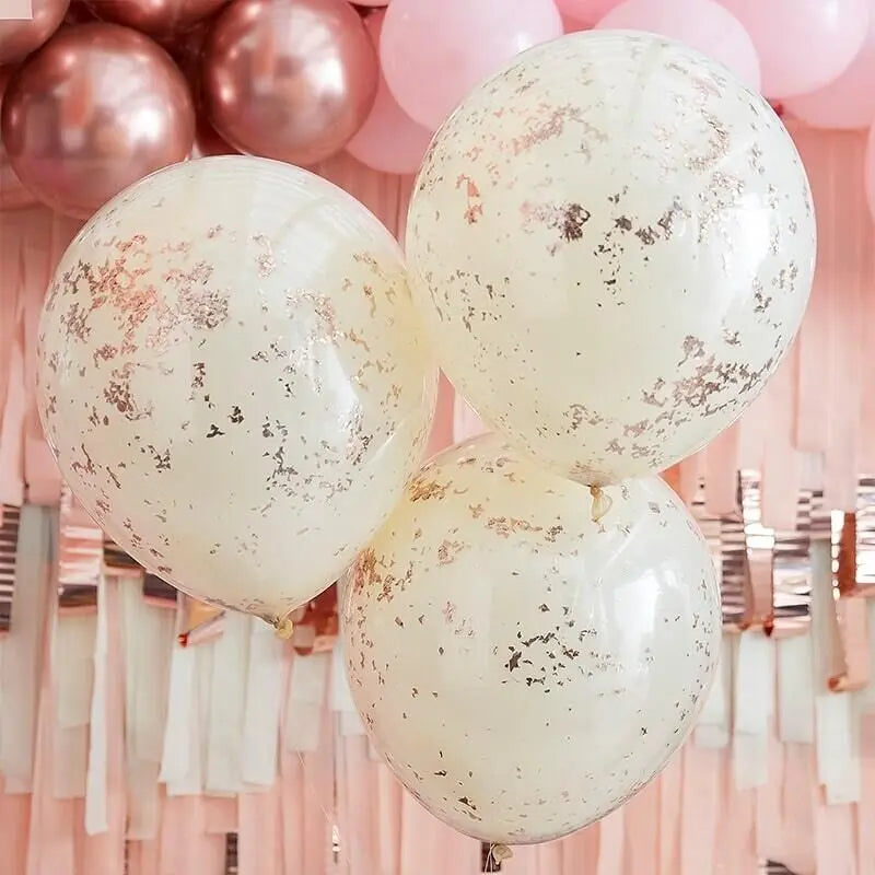 DOUBLE LAYERED CREAM AND ROSE GOLD CONFETTI BALLOONS Ginger Ray