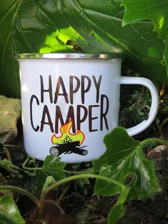 HAPPY CAMPER ENAMEL MUG SASS AND BELLE