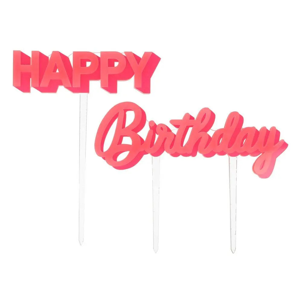 Happy Birthday Pink Acrylic Toppers (set of 2) Meri Meri