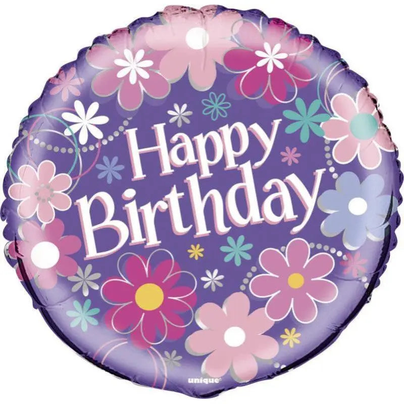 Happy Birthday mylar balloon 48cm - floral cotillons Alsace