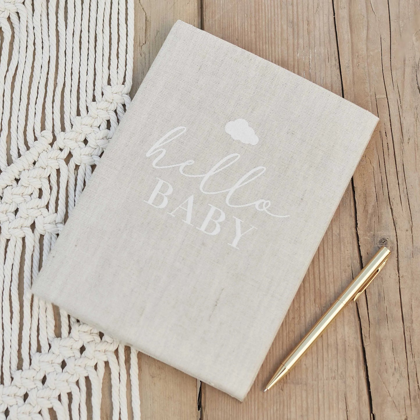 Hello Baby Neutral Linen Baby Journal Book Ginger Ray