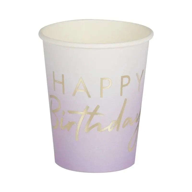 LILAC OMBRE GOLD FOILED HAPPY BIRTHDAY CUPS Ginger Ray