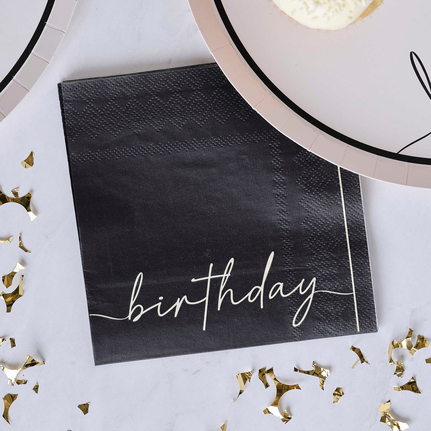 Nude and Black Happy Birthday Paper Party Napkins Ginger Ray