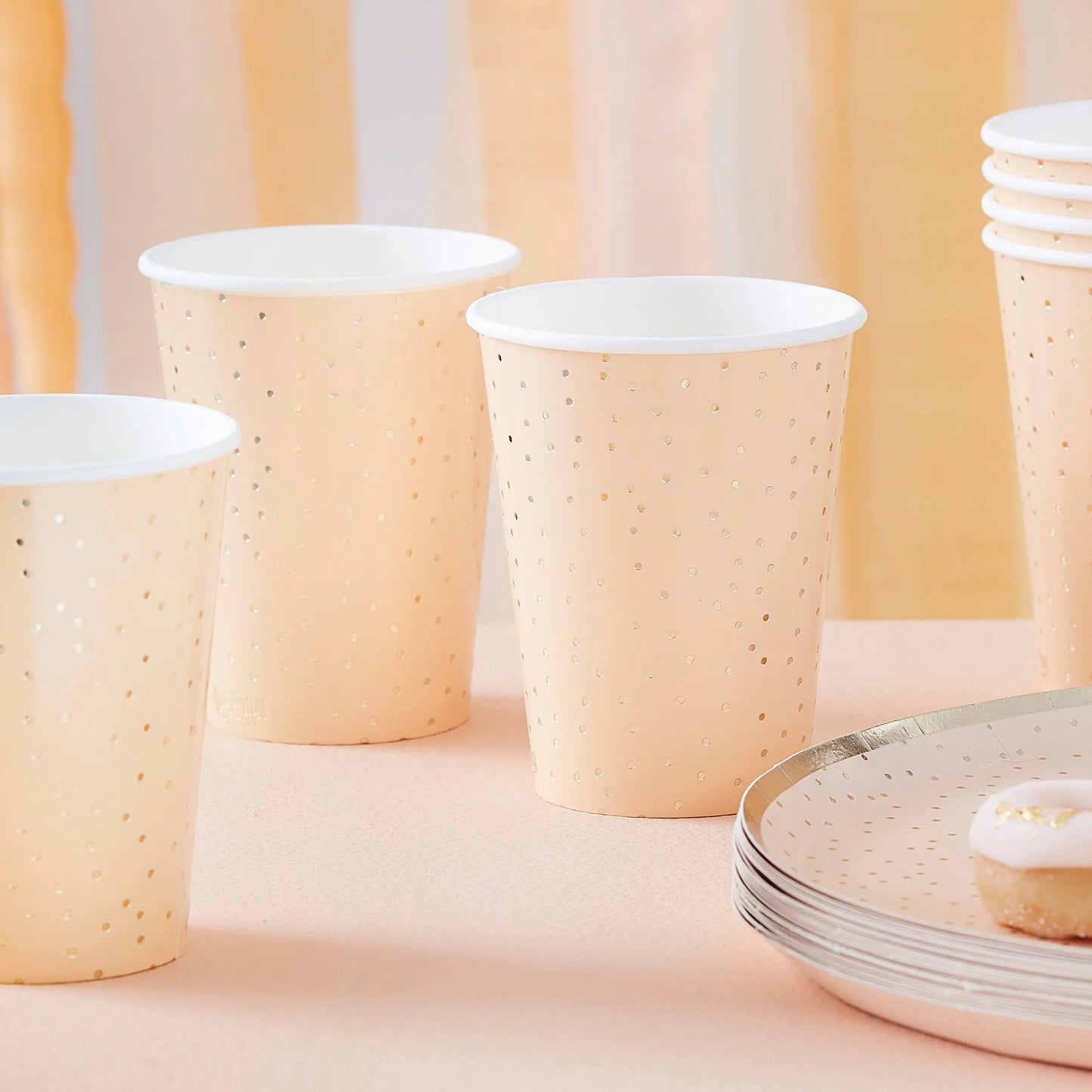 Peach and Gold Polka Dot Paper Cups Ginger Ray