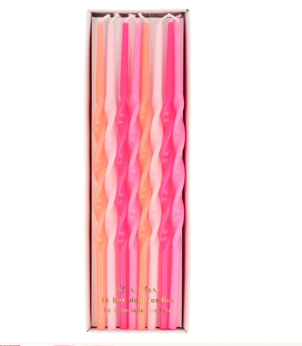 Pink Twisted Long Candles (x 16) Talking Tables
