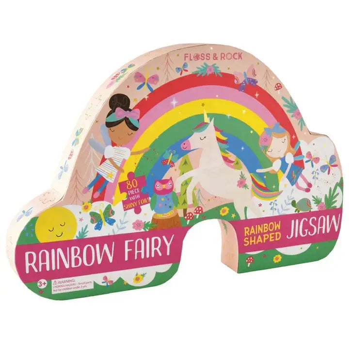 Rainbow Fairy 80pc "Rainbow" Shaped Jigsaw with Shaped Box Floss and Rock