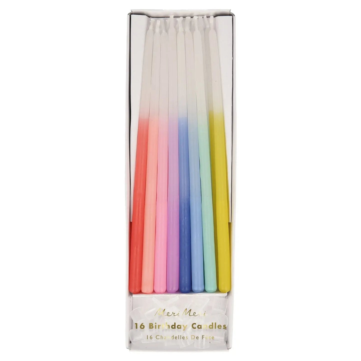 Rainbow dipped tapered candles Meri Meri