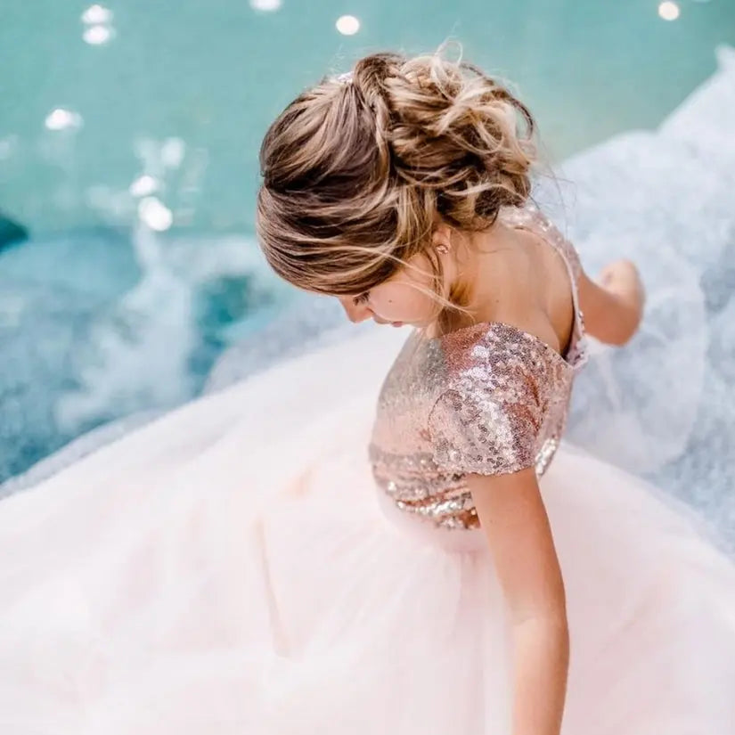 Rose Gold Sequin Leotard with Short Sleeves Faire