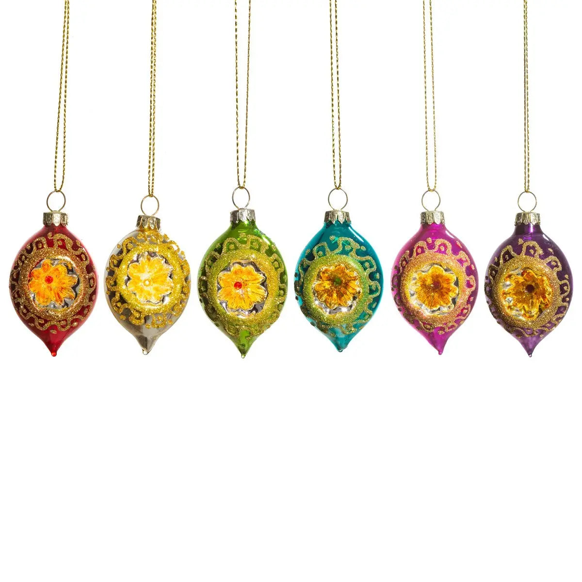 Set Of 6 Bright Metallic Open Faced Baubles SASS AND BELLE