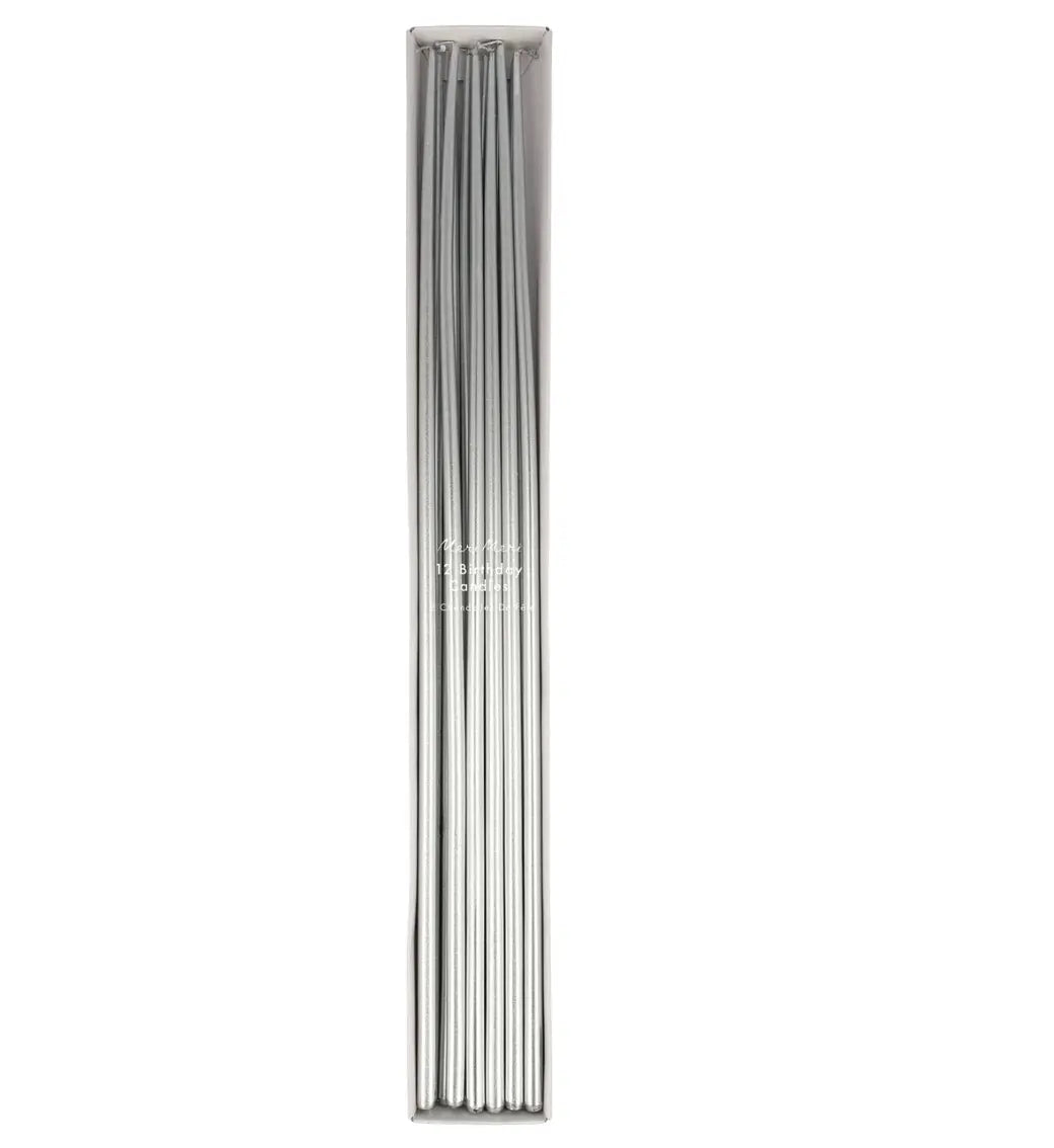Silver Tall Tapered Candles (x 12) Meri Meri