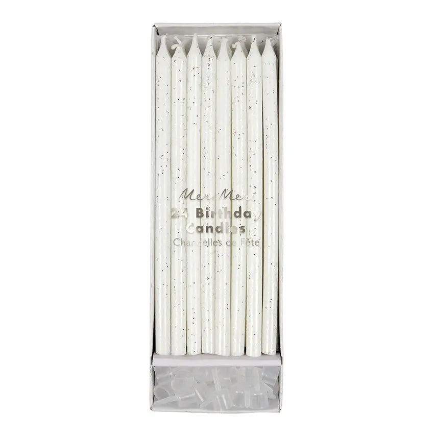 Silver glitter candles Meri Meri