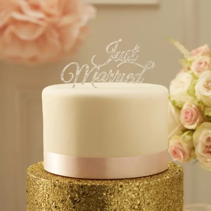 Sparkling Silver Just Married Cake Topper Ginger Ray
