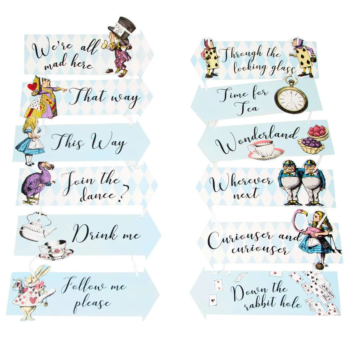 Talking Tables - Alice in Wonderland Party Sign Decorations - 12 Pack Talking Tables
